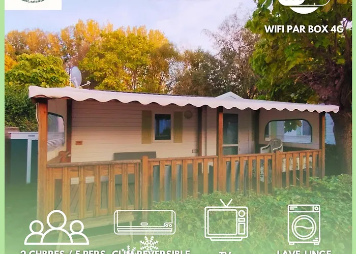 Camping Sejour Normandie, Mobilhome 5p Tv Belle Terrasse Couverte Wifi Climatisation Au Calme Proche Riviere